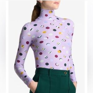 St. John Lavender Polka Dot Jersey Turtleneck Top